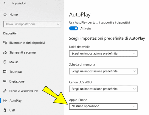 Come impedire l'apertura automatica di Foto quando inseriamo l'iPhone nel PC
