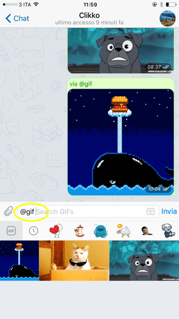 Come inviare gif animate con Telegram su iOS iPhone