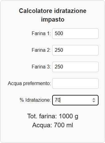 Calcolatore online idratazione impasto per pizza e pane